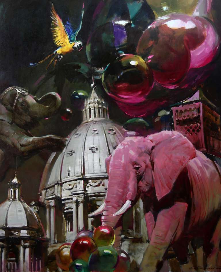 «Pink elephant , show must go on» — полотно, олія (160х130см) 2022